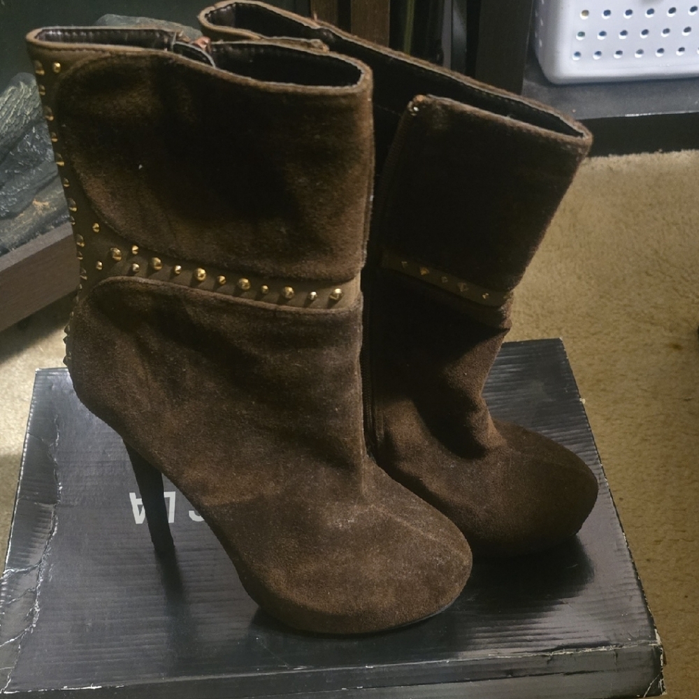 Shoe Republic LA Brown Suede Heeled Boots